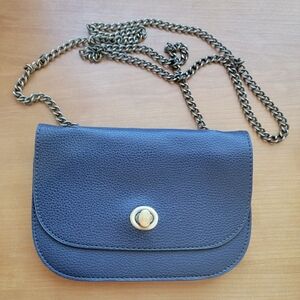 Anthropologie Midnight Blue Leather Bag with Brass Hardware